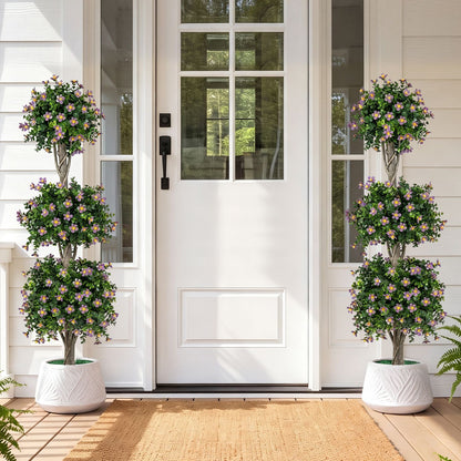 Set of 2 51" Artificial Topiary Tree with 3 Topiary Balls Sun-Resistant Fake Bushes-Purple