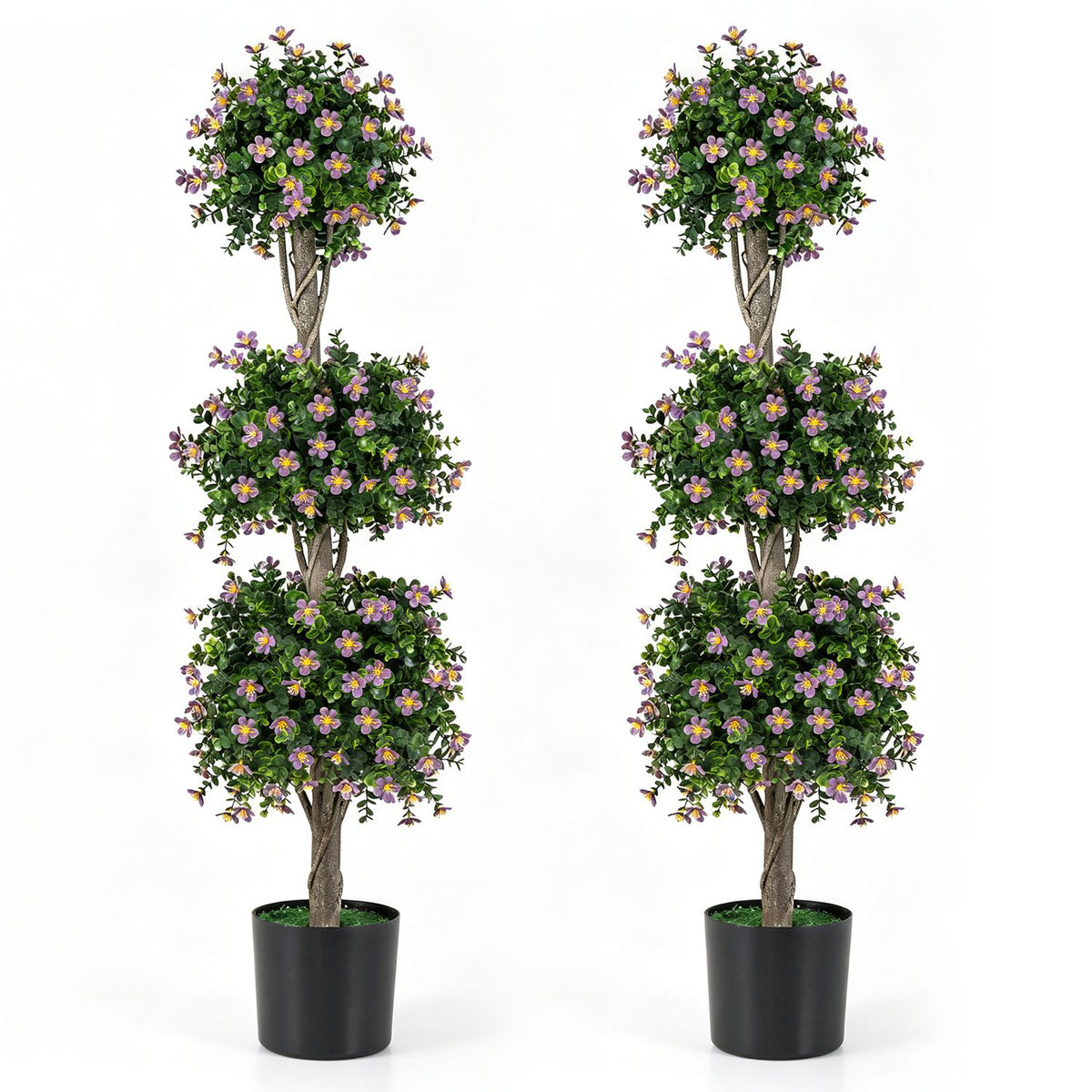 Set of 2 51" Artificial Topiary Tree with 3 Topiary Balls Sun-Resistant Fake Bushes-Purple