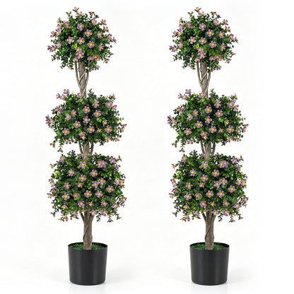 Set of 2 51" Artificial Topiary Tree with 3 Topiary Balls Sun-Resistant Fake Bushes-Purple