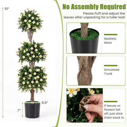 Set of 2 51" Artificial Topiary Tree with 3 Topiary Balls Sun-Resistant Fake Bushes-Purple