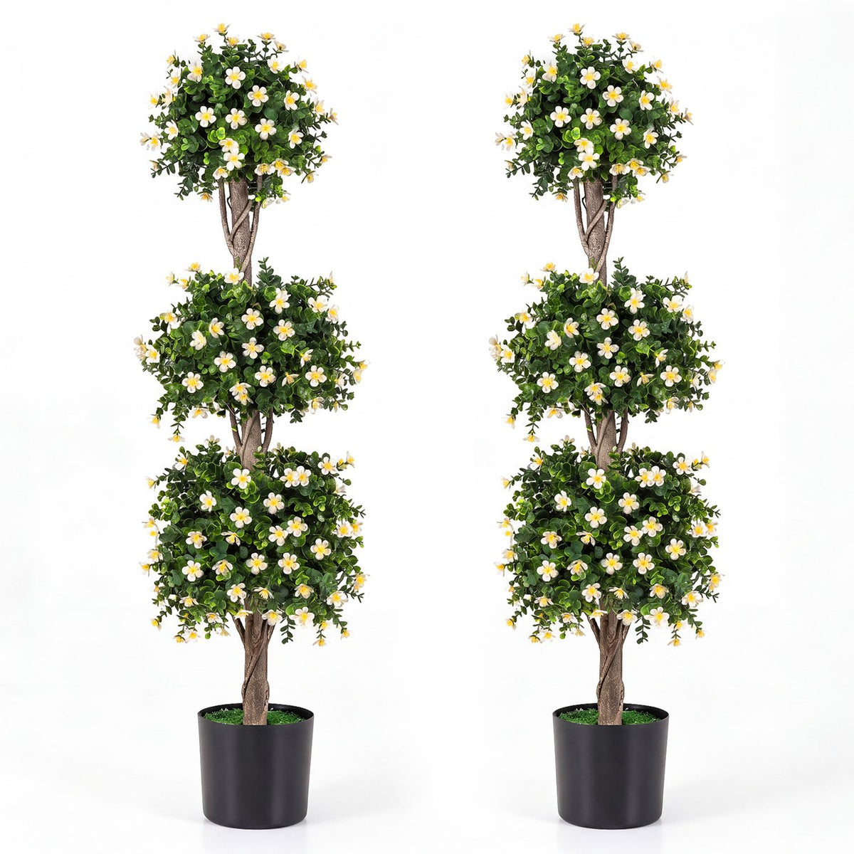 Set of 2 51" Artificial Topiary Tree with 3 Topiary Balls Sun-Resistant Fake Bushes-Purple