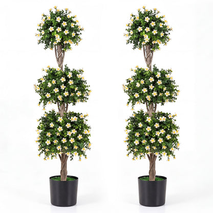 Set of 2 51" Artificial Topiary Tree with 3 Topiary Balls Sun-Resistant Fake Bushes-Purple