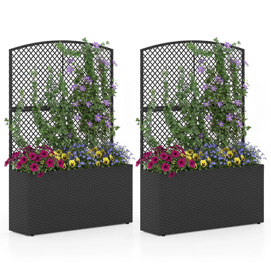 Set of 2 58 Inch Raised Garden Bed with Trellis and Wicker Planter Box-Black