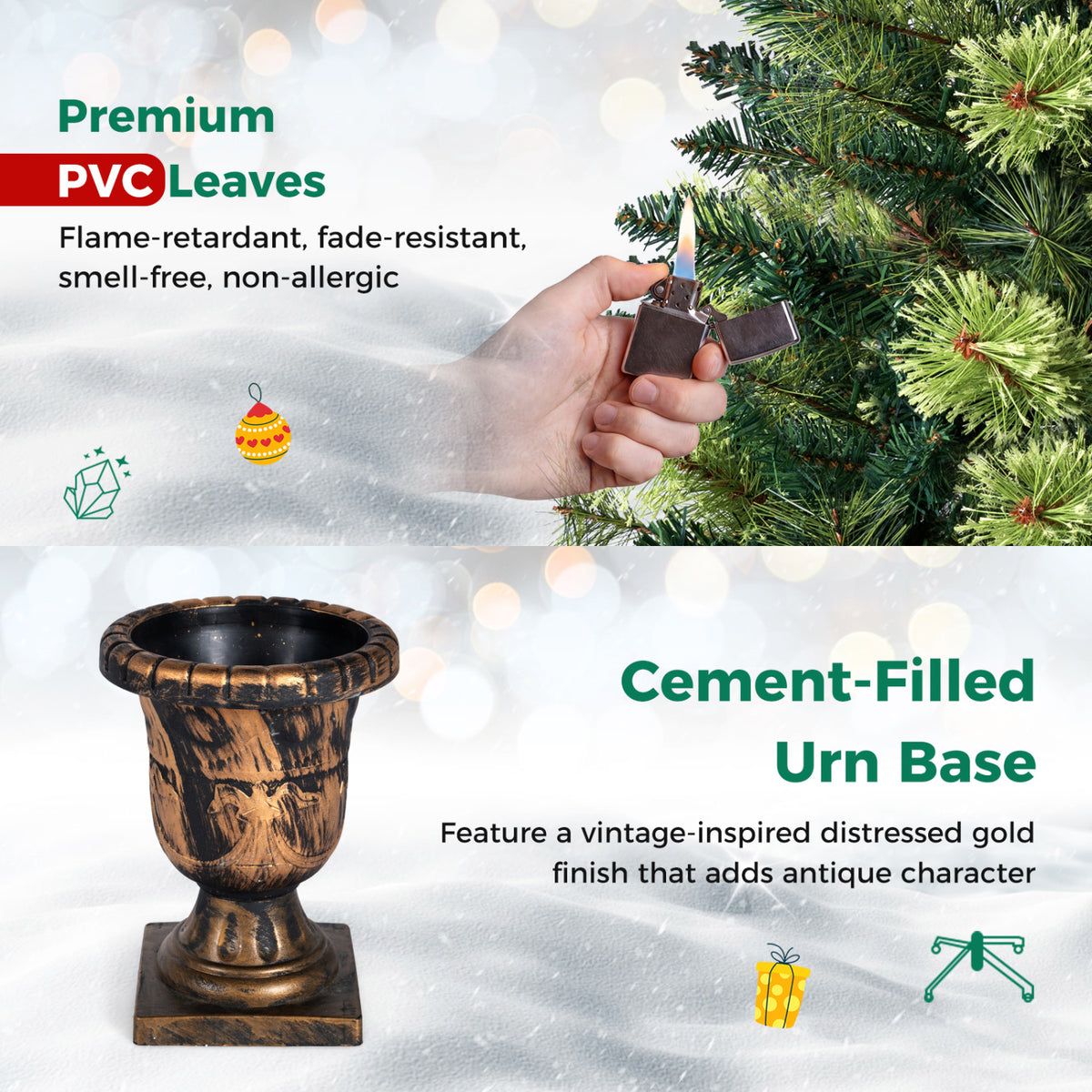 Set of 2 5 Feet LED Christmas Tree with Red Berries Pine Cones and 260 Branch Tips