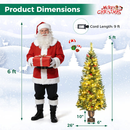 Set of 2 5 Feet LED Christmas Tree with Red Berries Pine Cones and 260 Branch Tips