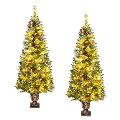 Set of 2 5 Feet LED Christmas Tree with Red Berries Pine Cones and 260 Branch Tips