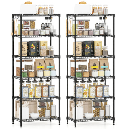 Set of 2 6-Tier Metal Storage Shelving Unit with V-Shaped Wire Rack and 900 LBS Capacity-Black