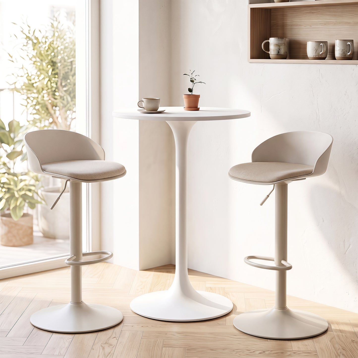 Set of 2 Adjustable Swivel Bar Stools w/ Back & Footrest 330 LBS for Dining-Cream