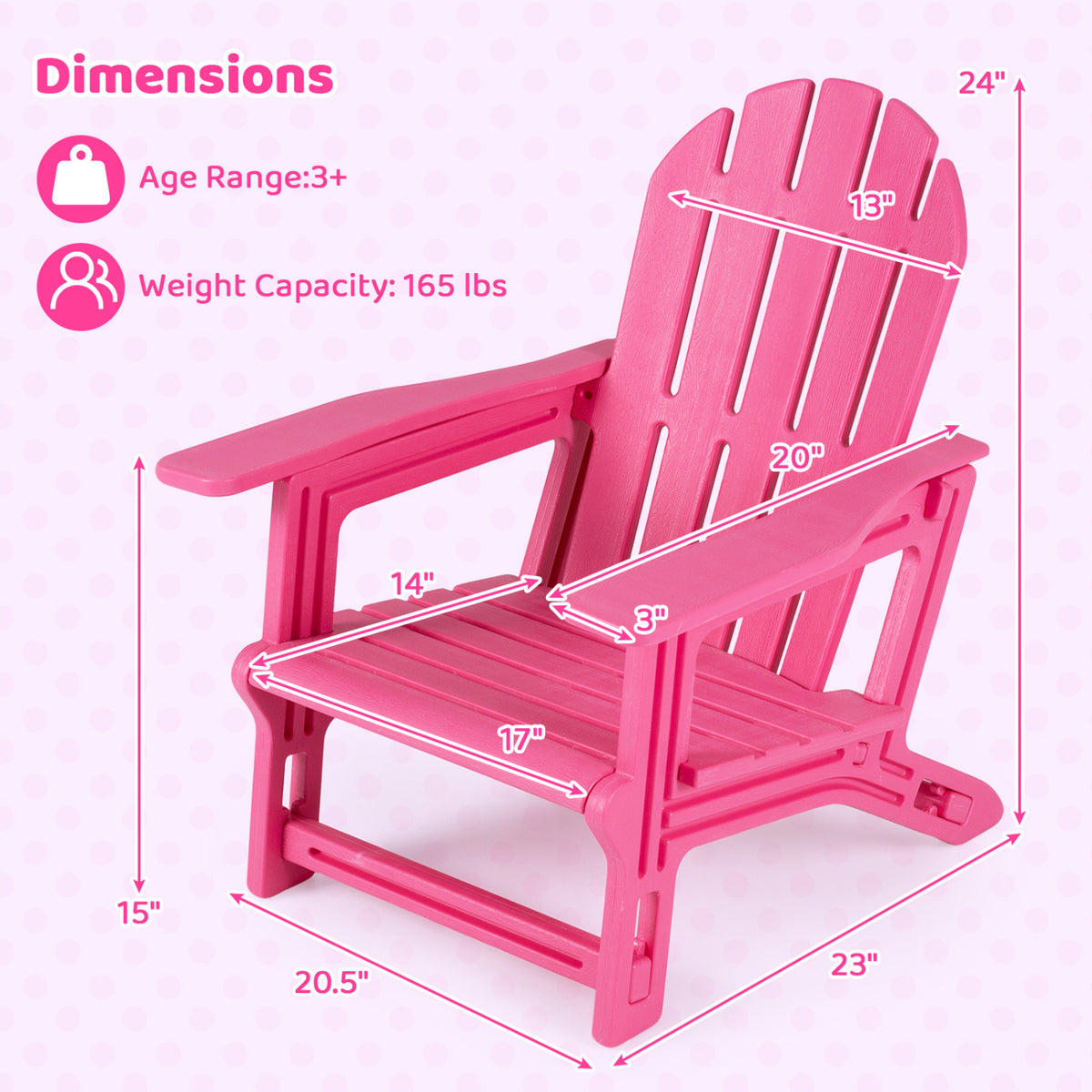 Set of 2 All-Weather Outdoor Kids Patio Seating with Ergonomic Design-Pink