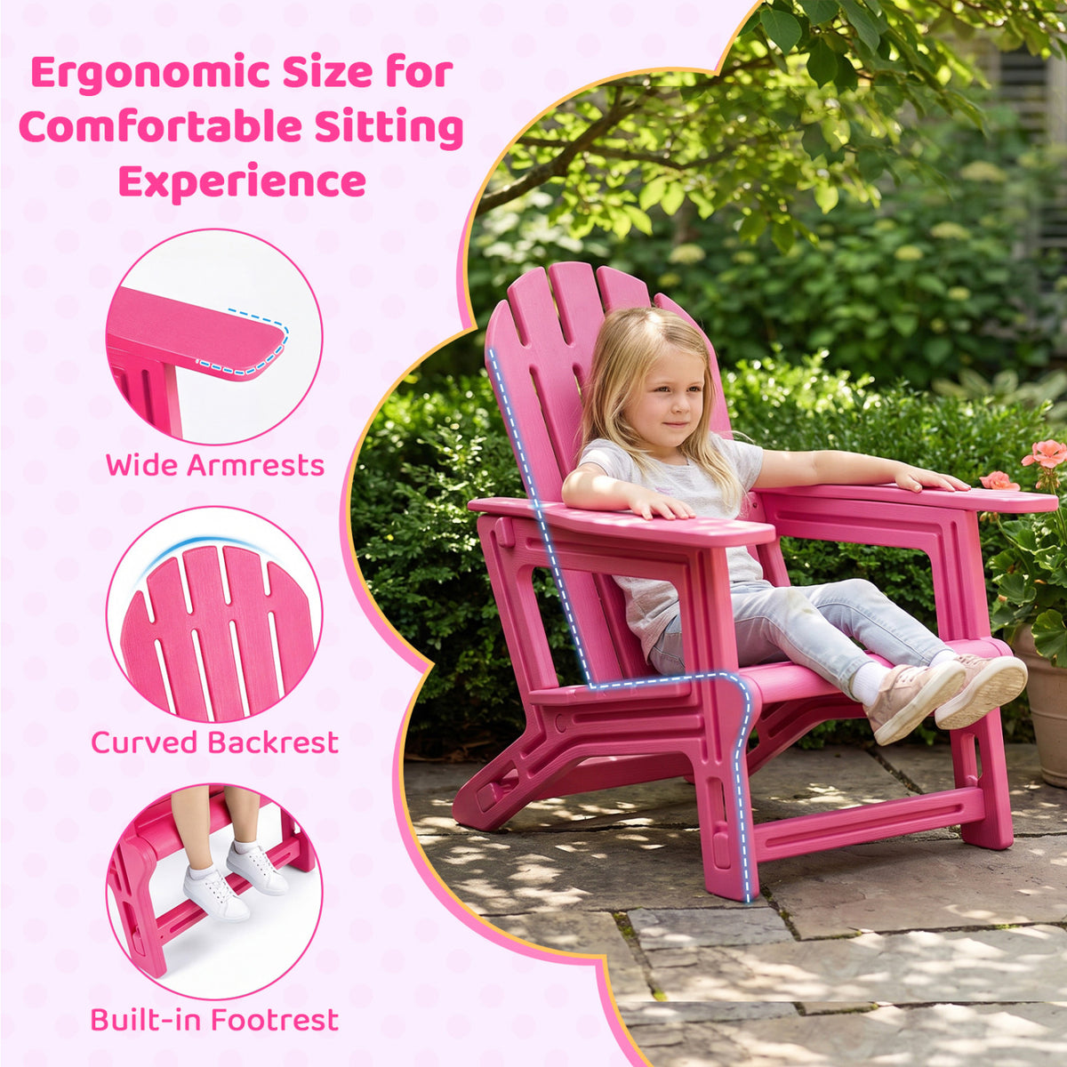 Set of 2 All-Weather Outdoor Kids Patio Seating with Ergonomic Design-Pink