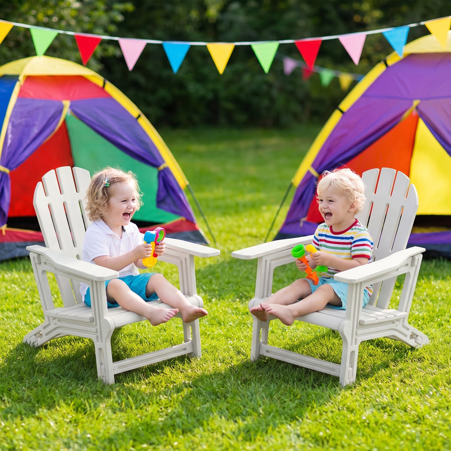 Set of 2 All-Weather Outdoor Kids Patio Seating with Ergonomic Design-Pink