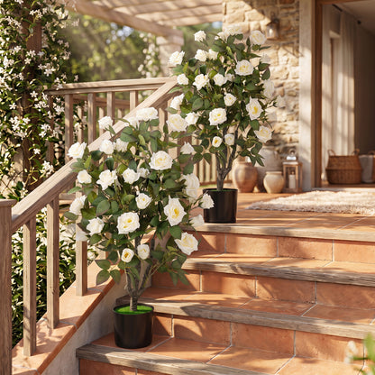 Set of 2 artificial rose trees with blooming white flowers and green leaves for indoor decor, by Wilsons Home Store.