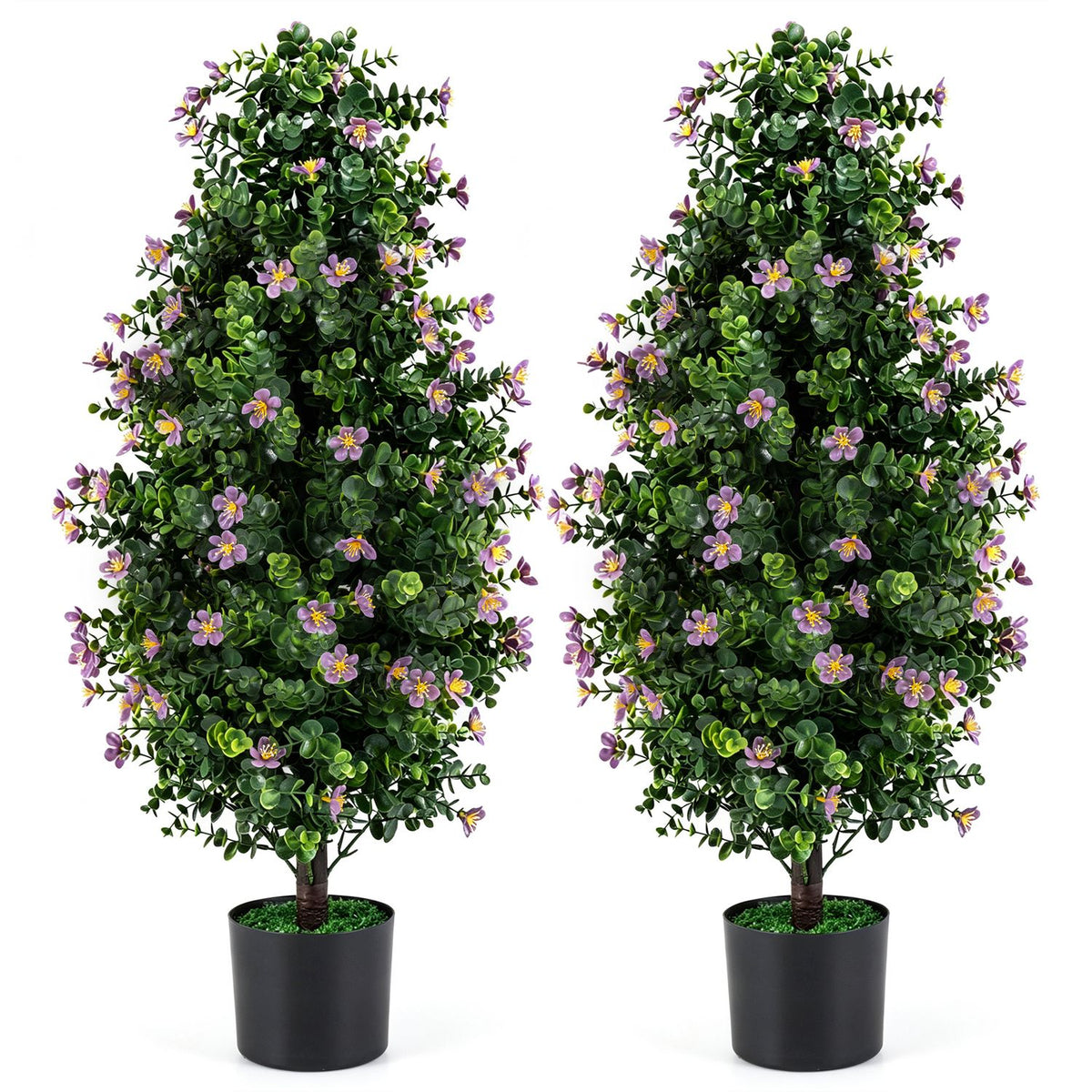Set of 2 Artificial Topiary Trees 3 FT Fake Bushes Sun-Resistant-Purple
