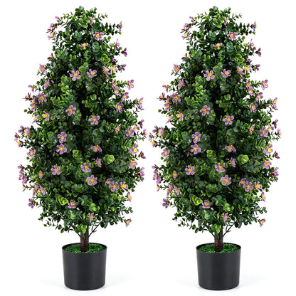 Set of 2 Artificial Topiary Trees 3 FT Fake Bushes Sun-Resistant-Purple