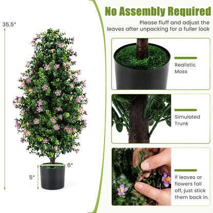 Set of 2 Artificial Topiary Trees 3 FT Fake Bushes Sun-Resistant-Purple