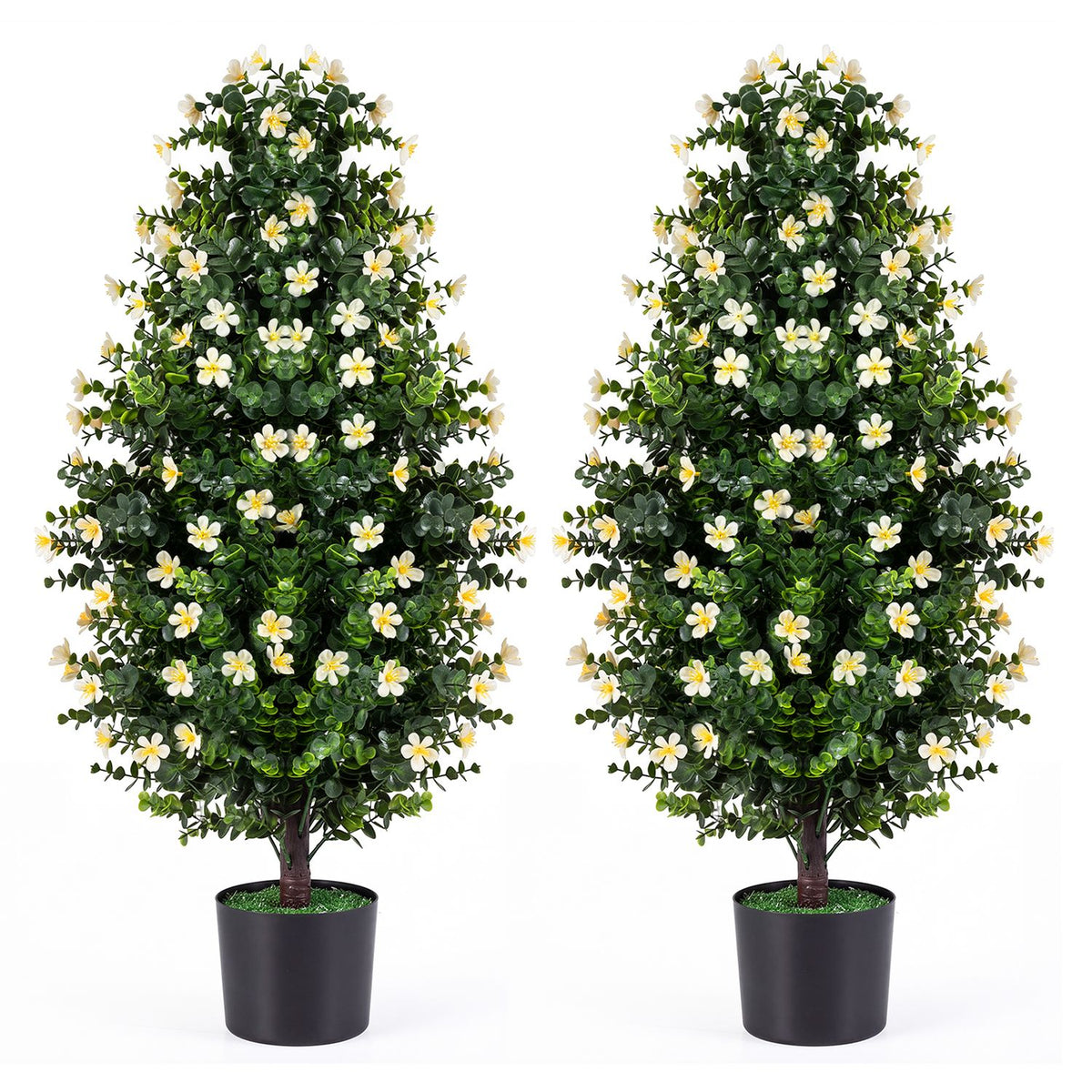 Set of 2 Artificial Topiary Trees 3 FT Fake Bushes Sun-Resistant-Purple