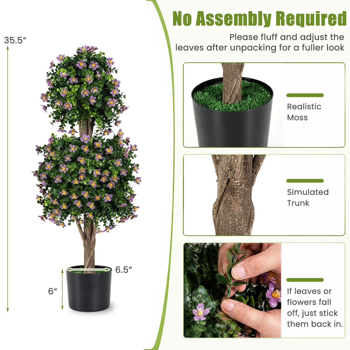 Set of 2 Artificial Topiary Trees Realistic Evergreen Plant with 2 Topiary Balls-Purple