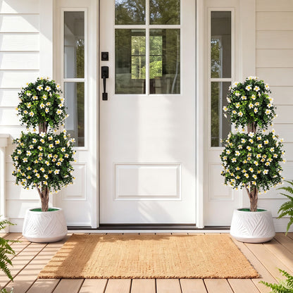 Set of 2 Artificial Topiary Trees Realistic Evergreen Plant with 2 Topiary Balls-Purple
