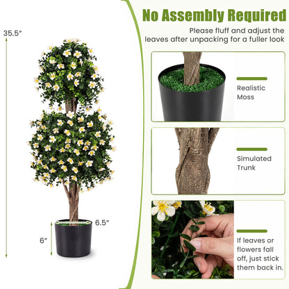 Set of 2 Artificial Topiary Trees Realistic Evergreen Plant with 2 Topiary Balls-Purple
