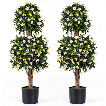 Set of 2 Artificial Topiary Trees Realistic Evergreen Plant with 2 Topiary Balls-Purple