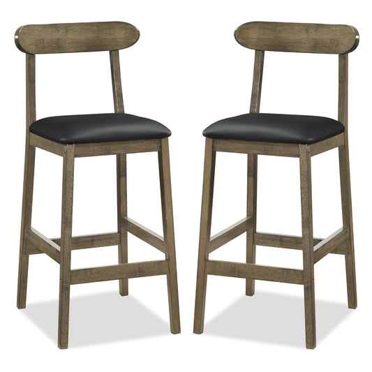 Set of 2 Bar Stools Upholstered with Rubber Wood Legs and Footrests-Oak