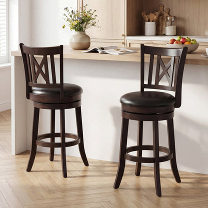 Set of 2 Wilsons Home Store swivel bar stools with hollowed backrests and footrests, 26-inch height, kitchen and dining furniture