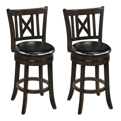 Set of 2 Wilsons Home Store swivel bar stools with hollowed backrest and footrest, 26 inches tall for kitchen or dining areas.