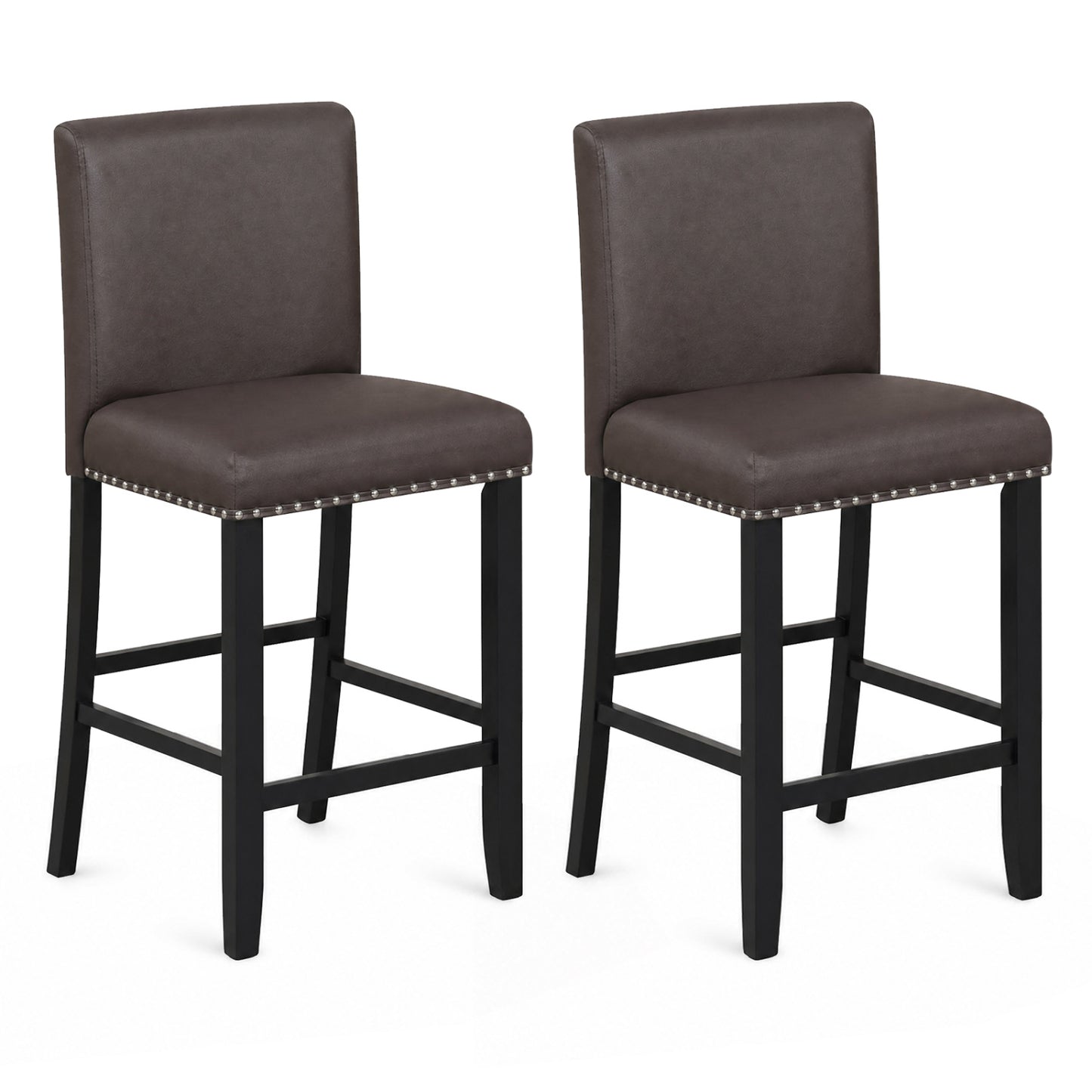 Set of 2 Bar Stools with Back for Kitchen Island-Brown