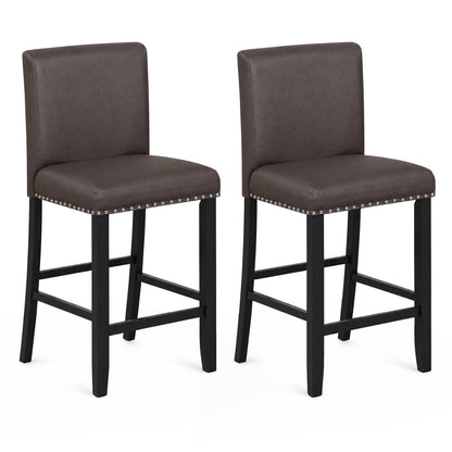 Set of 2 Bar Stools with Back for Kitchen Island-Brown