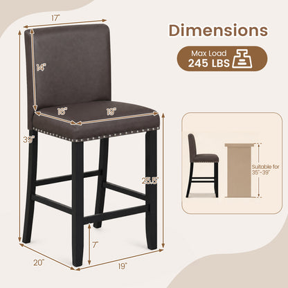 Set of 2 Bar Stools with Back for Kitchen Island-Brown