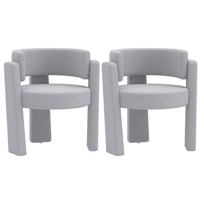 Set of 2 gray upholstered velvet armchairs with modern barrel design, perfect as accent chairs for living room decor.