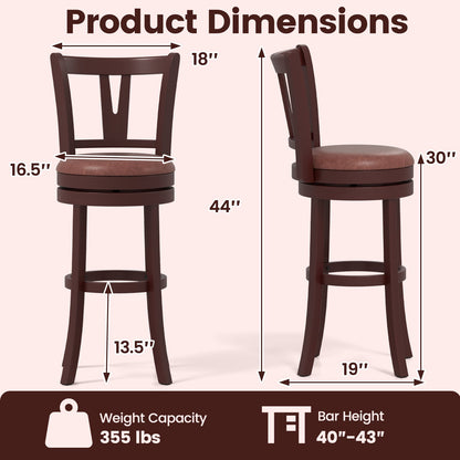 Set of 2 Counter Height Swivel Barstools with High Backs and Footrests-26 inches