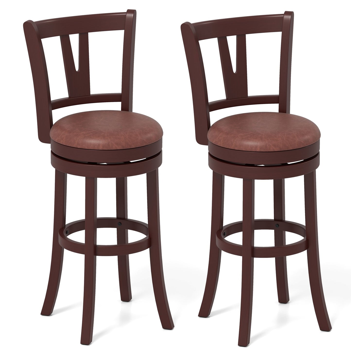 Set of 2 Counter Height Swivel Barstools with High Backs and Footrests-26 inches