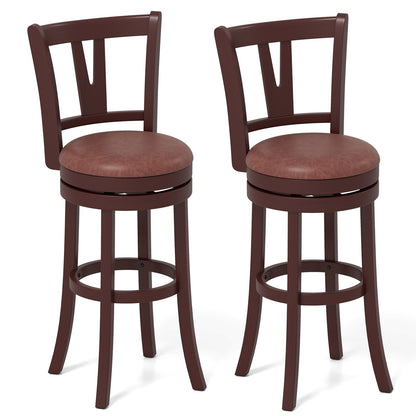 Set of 2 Counter Height Swivel Barstools with High Backs and Footrests-26 inches
