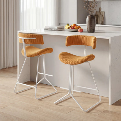 Set of 2 Counter Height Stools 25 Inch Armless Barstools with Padded Seat and Footrest-Orange