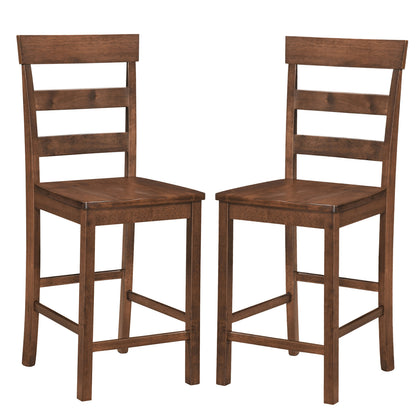 Set of 2 Counter Height Bar Stools with Rubber Wood Frame for Home Dining Room-Brown