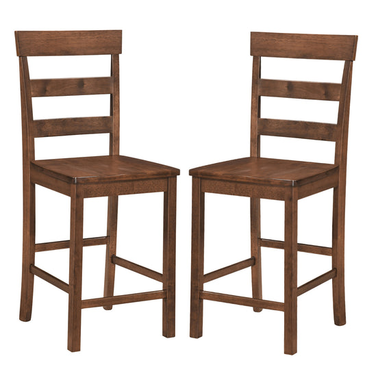Set of 2 Counter Height Bar Stools with Rubber Wood Frame for Home Dining Room-Brown