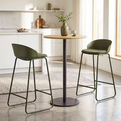 Set of 2 Counter Height Bar Stools with Curved Backrest and Metal Frame for Kitchen Dining-Gray