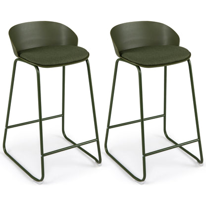 Set of 2 Counter Height Bar Stools with Curved Backrest and Metal Frame for Kitchen Dining-Gray