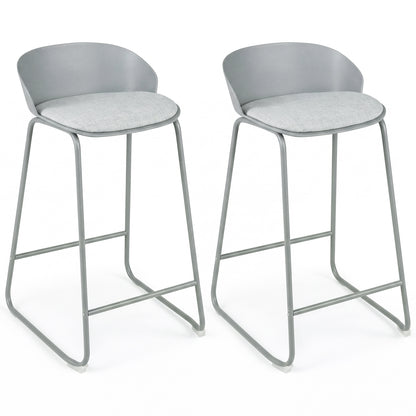 Set of 2 Counter Height Bar Stools with Curved Backrest and Metal Frame for Kitchen Dining-Gray