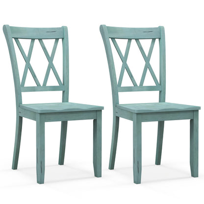 Set of 2 Wooden Dining Chairs Mid Century Farmhouse Retro Kitchen Chairs-Brown