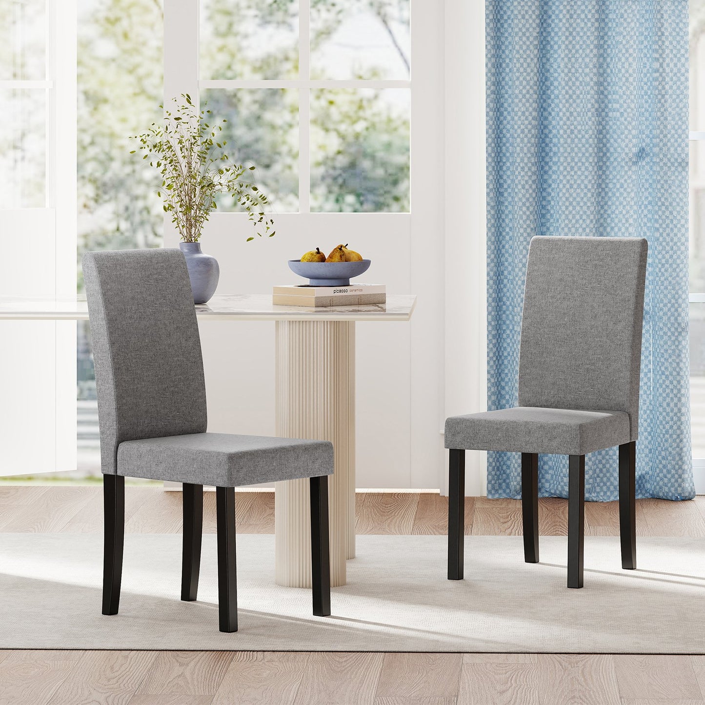 Set of 2 Dining Chair Mid-Century Modern Fabric Upholstered Parson Chairs-Beige