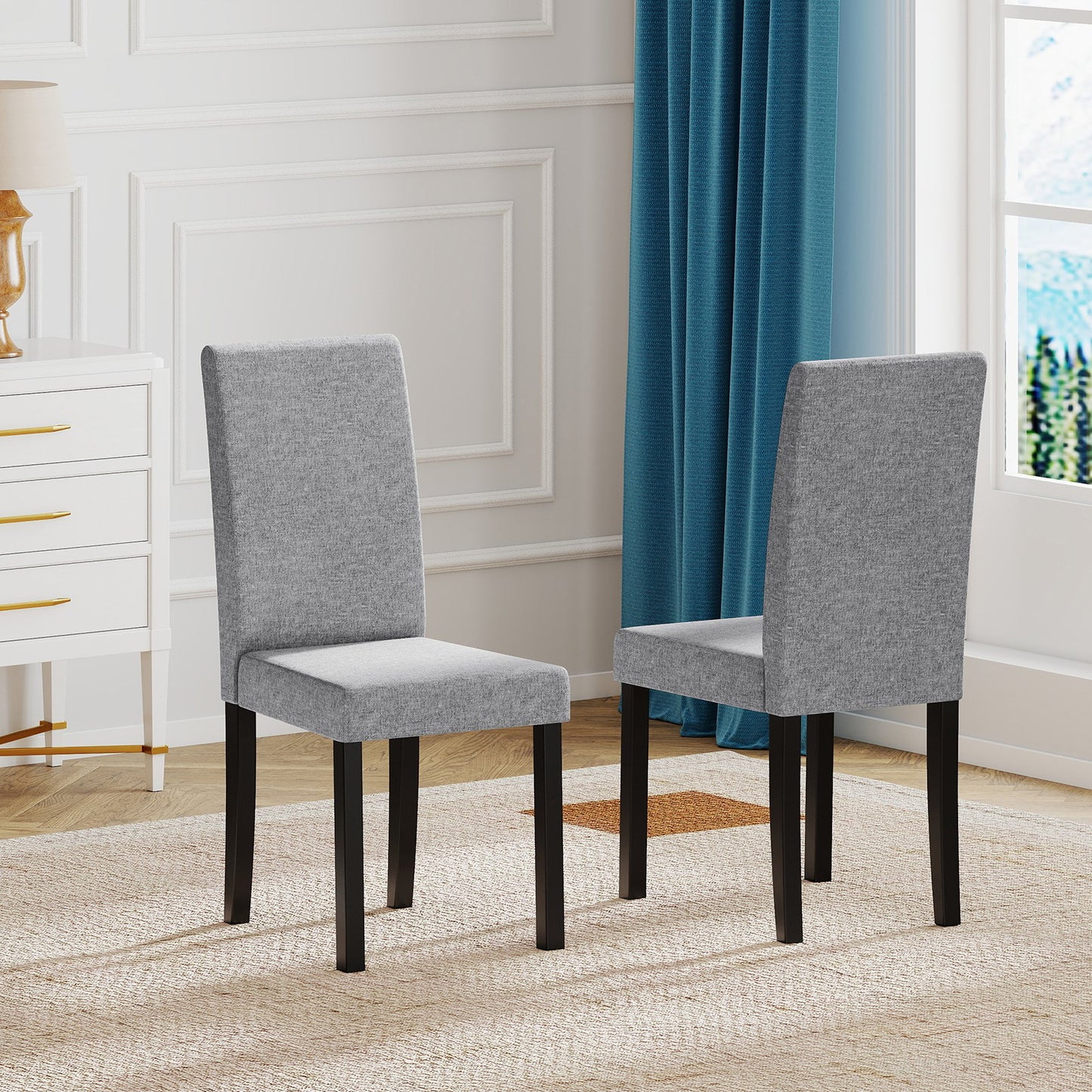 Set of 2 Dining Chair Mid-Century Modern Fabric Upholstered Parson Chairs-Beige