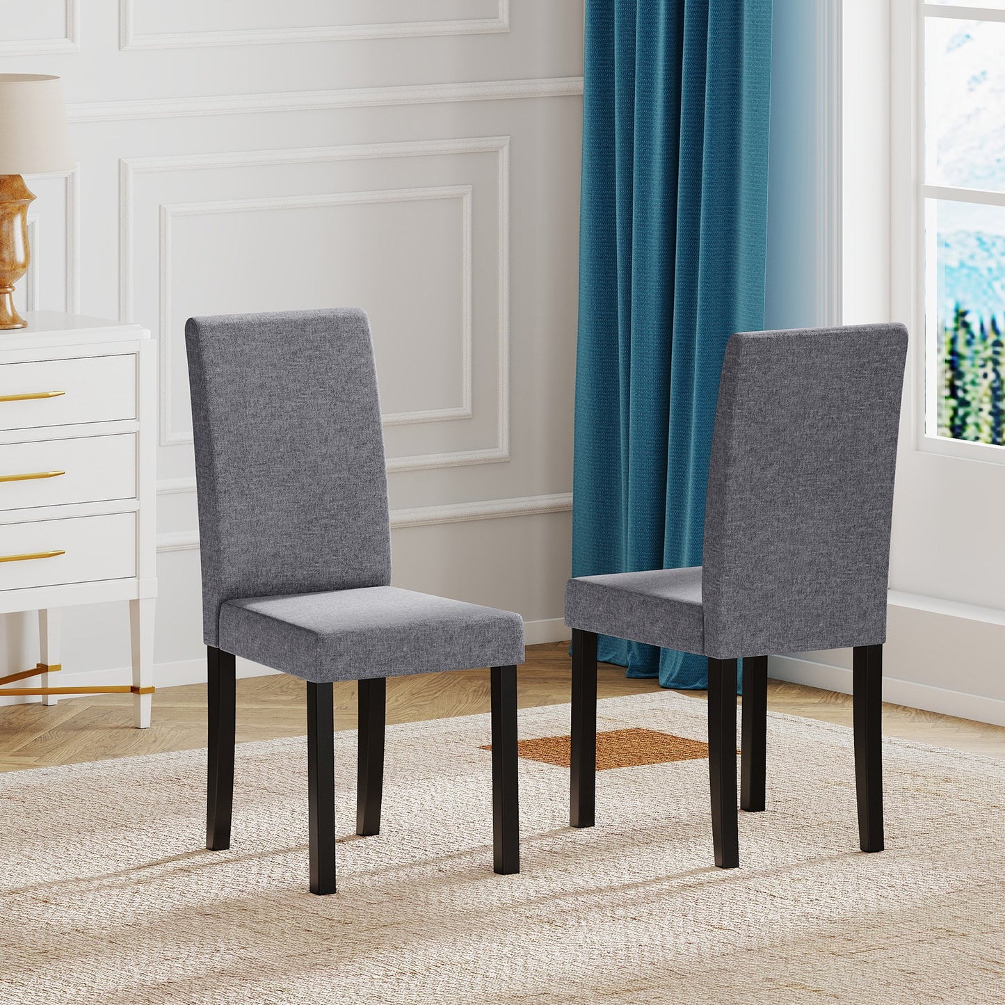 Set of 2 Dining Chair Mid-Century Modern Fabric Upholstered Parson Chairs-Beige