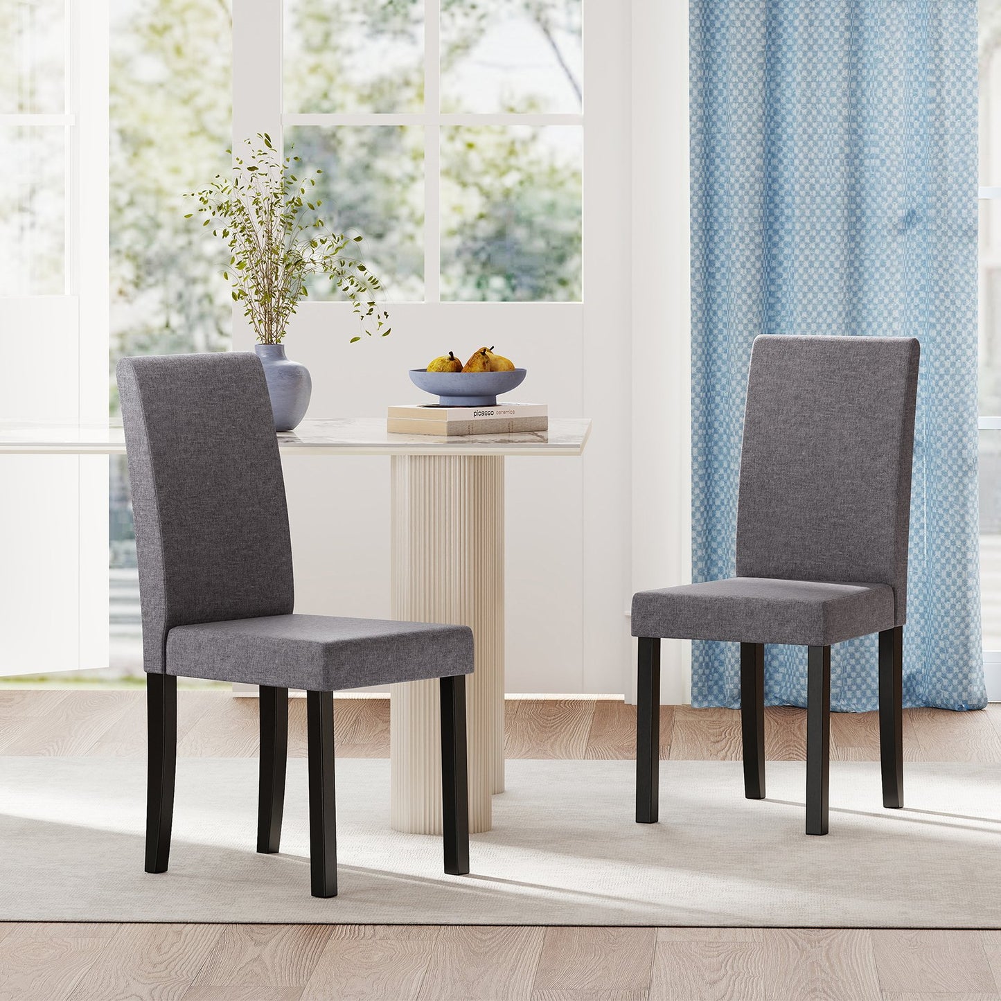 Set of 2 Dining Chair Mid-Century Modern Fabric Upholstered Parson Chairs-Beige