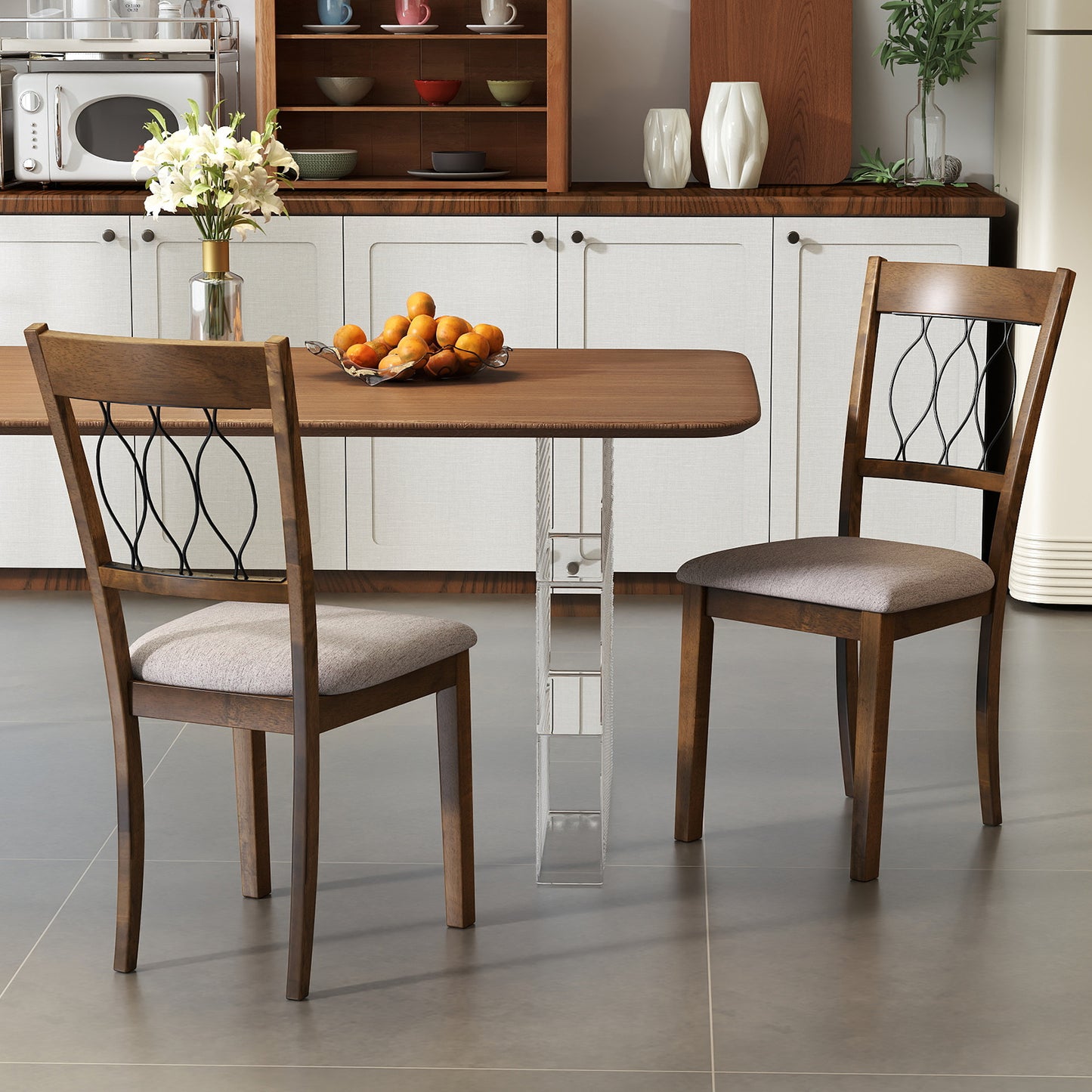 Set of 2 Dining Chair Fabric/Faux Leather Upholstered with Padded Seat-Rustic Brown