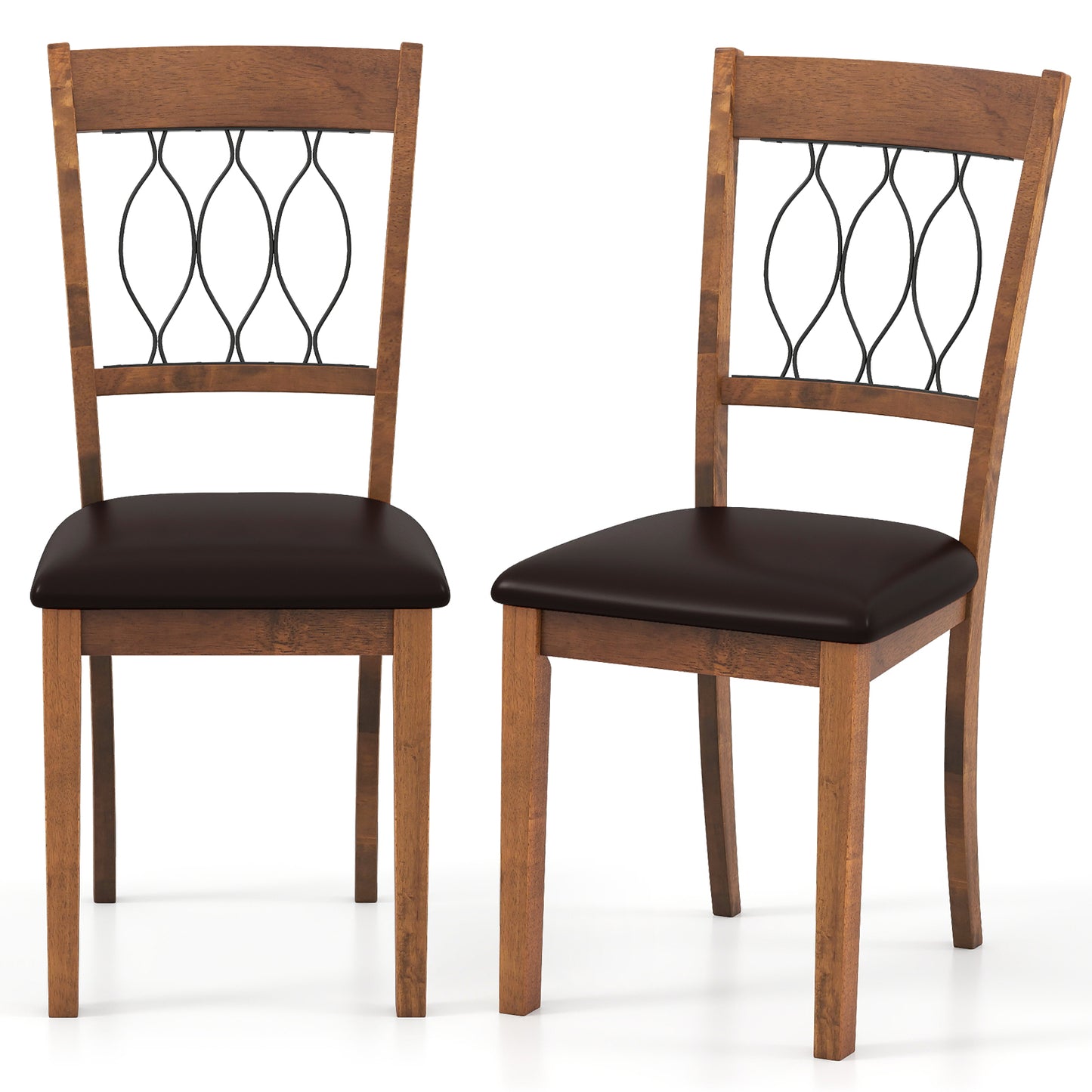 Set of 2 Dining Chair Fabric/Faux Leather Upholstered with Padded Seat-Rustic Brown
