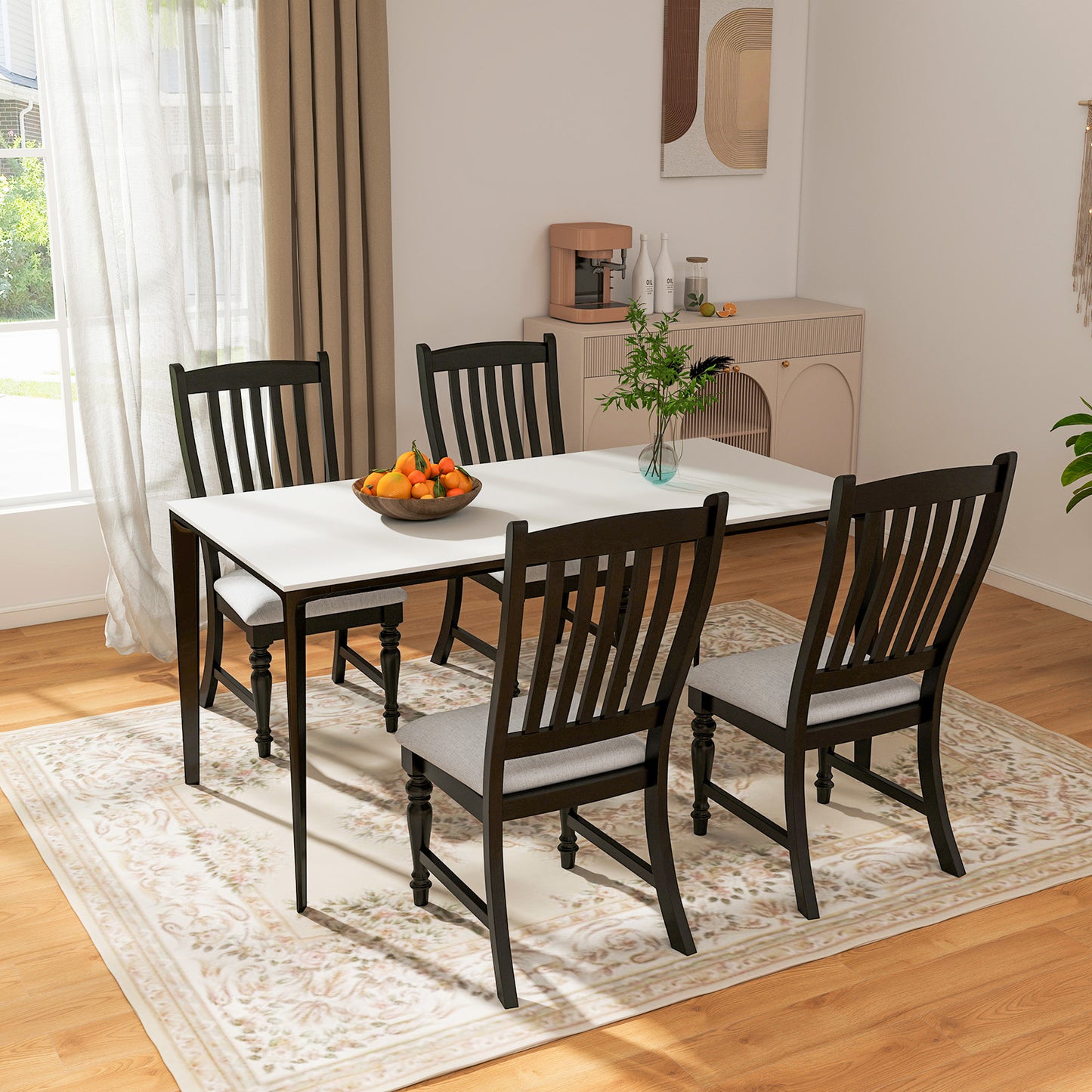 Set of 2 Dining Chairs Kitchen Side Chair with Solid Wood Legs-Black