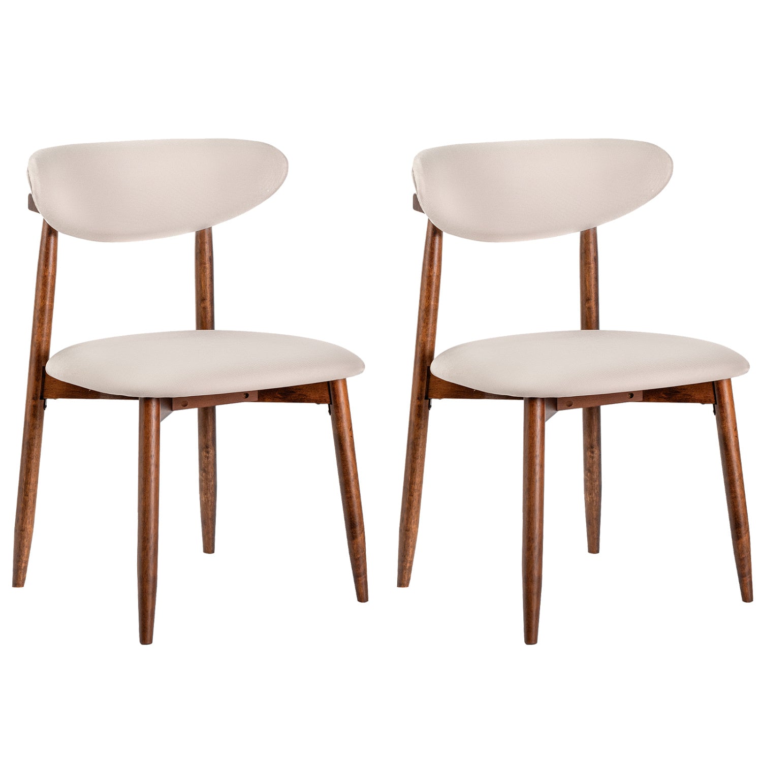 Set of 2 beige fabric upholstered dining chairs with curved backs, stylish kitchen and dining furniture by Wilsons Home Store.