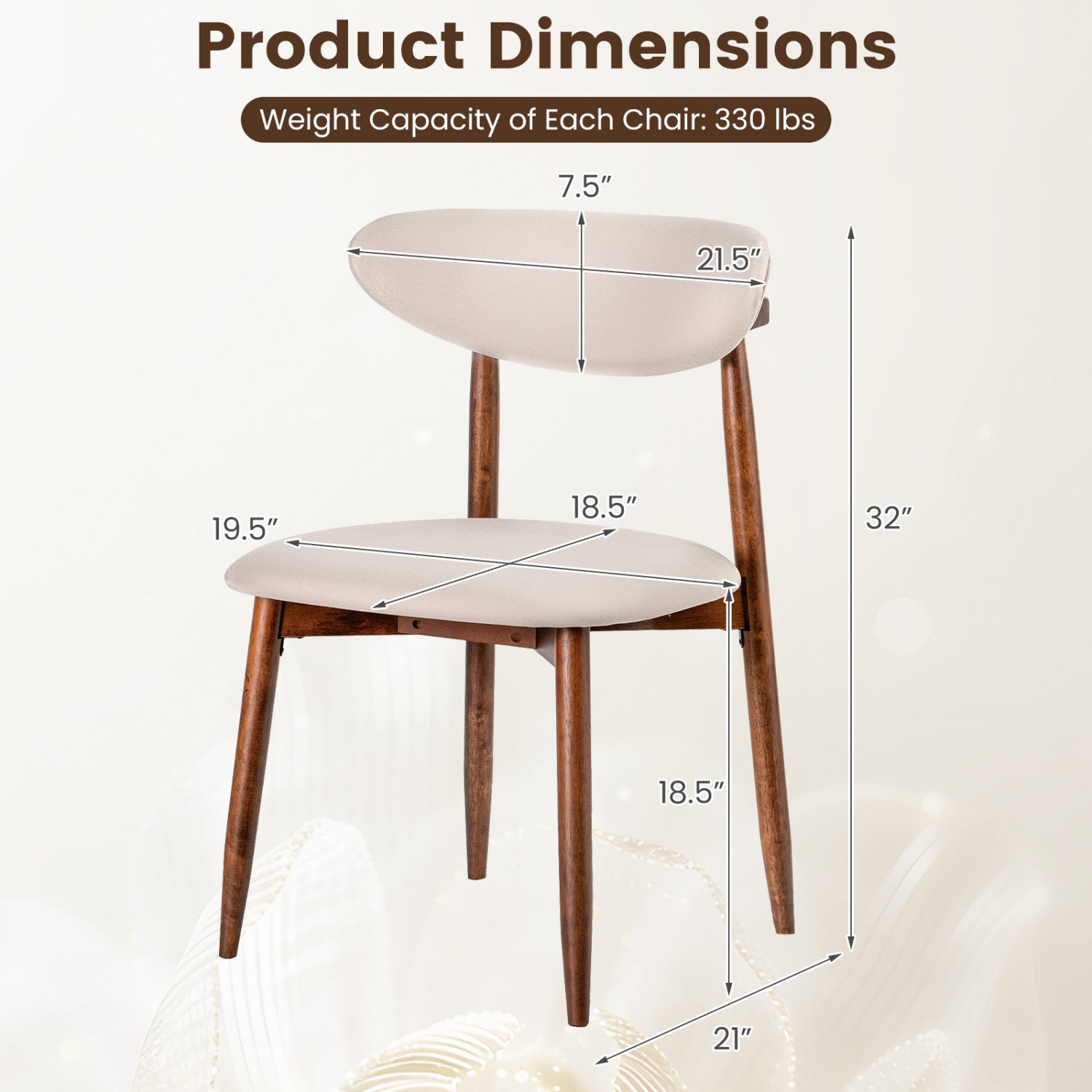 Set of 2 beige fabric upholstered dining chairs with curved backs, designed for kitchen and dining room furniture.